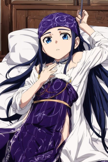 Asirpa blue hair blue eyes long hair bandana cape ear piercing