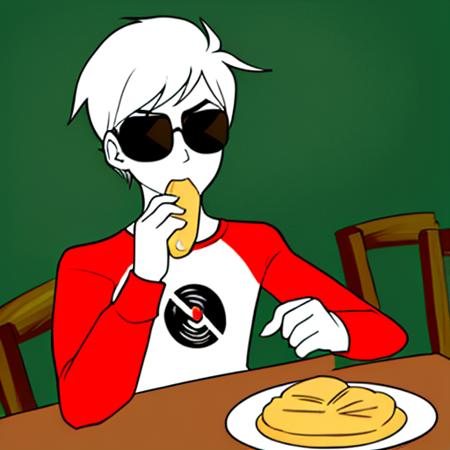 <lora:davestrider-21:0.7> (davestrider), 1boy, solo, davestridergodtier, eating bread, olive garden