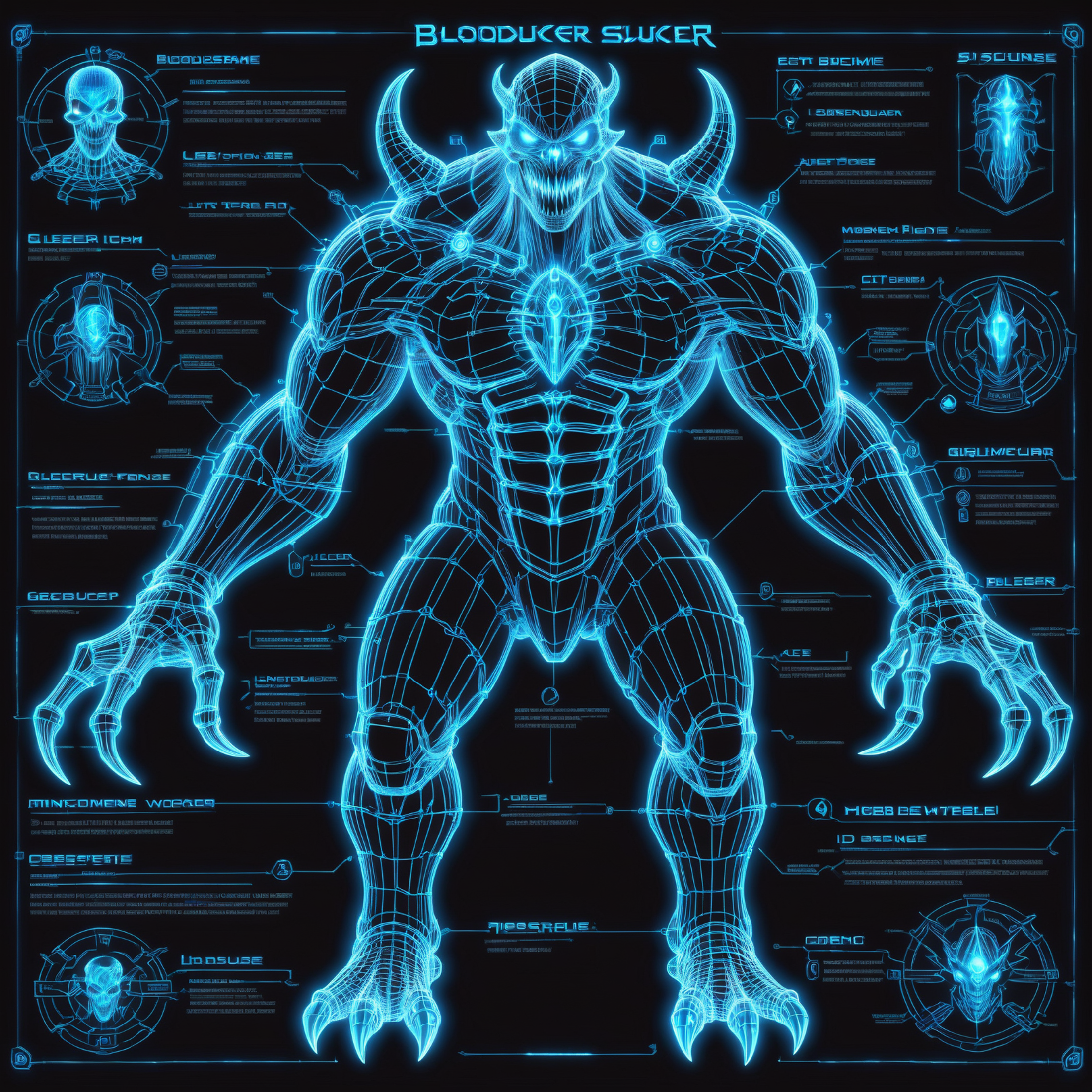glowing blue on black 3d wireframe, diagram, bloodsucker \(monster\)<lora:EnvyBetterHiresFixXL01:0:hr=1><lora:EnvyScifiWir...