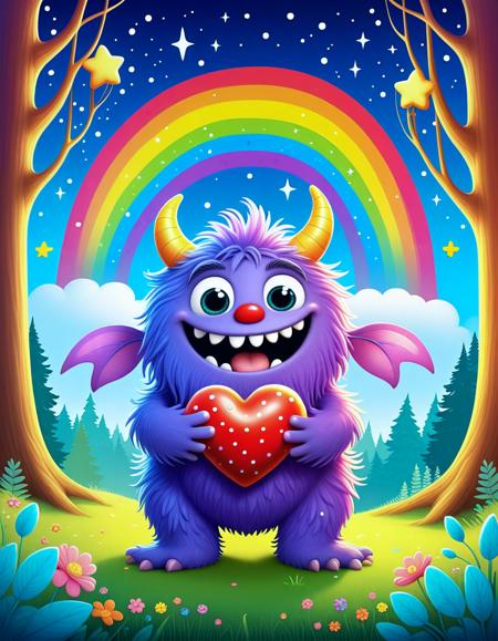 Once upon a time in a magical forest, there lived a cute, fluffy monster named Fizzle. With big, sparkling eyes and a heart-shaped nose, Fizzle loved to spread joy and laughter. Every night, he would gather the forest creatures to share stories and dance under the twinkling stars. Despite his silly appearance, Fizzle had a special gift: he could make flowers bloom with a single giggle! One day, he set out on an adventure to find the legendary Rainbow Blossom, a flower said to grant wishes. What whimsical encounters and delightful friends would he meet along the way?