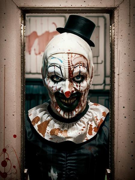 Art768 ,  a clown, full body, taking a selfie, peace sign, detailed eyes, photography, trending on artstation, sharp focus, studio photo, intricate details, highly detailed, by greg rutkowski  <lora:Art768:0.7>