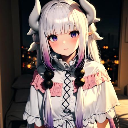 (detailed dark city background), masterpiece, best quality, Kanna_Kamui, pink and white dress, white hair, gradient hair, bedroom background
<lora:Kanna_Kamui_Kobayashis_Dragon_Maid-13:0.79>