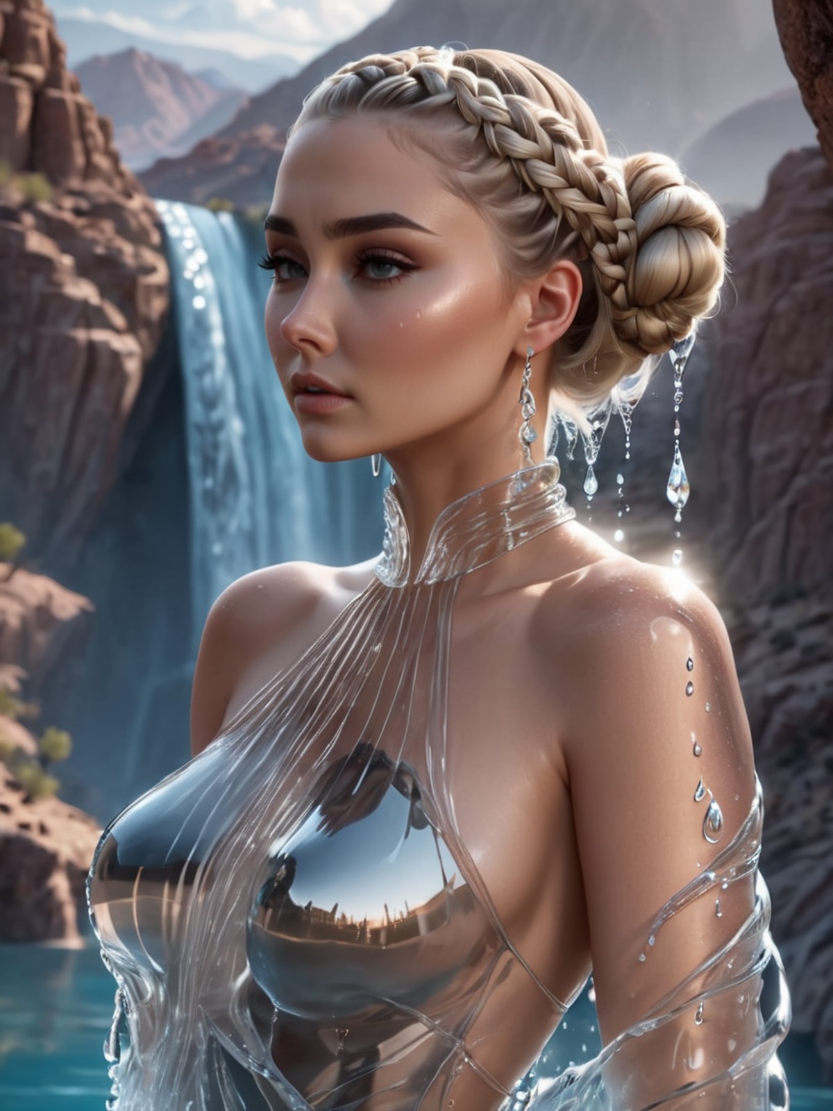 breathtaking beautiful woman wearing a (water dress) Arching in New Vegas, <lora:xl_water_dress-1.0:0.8>, 
Crane Shot, fro...