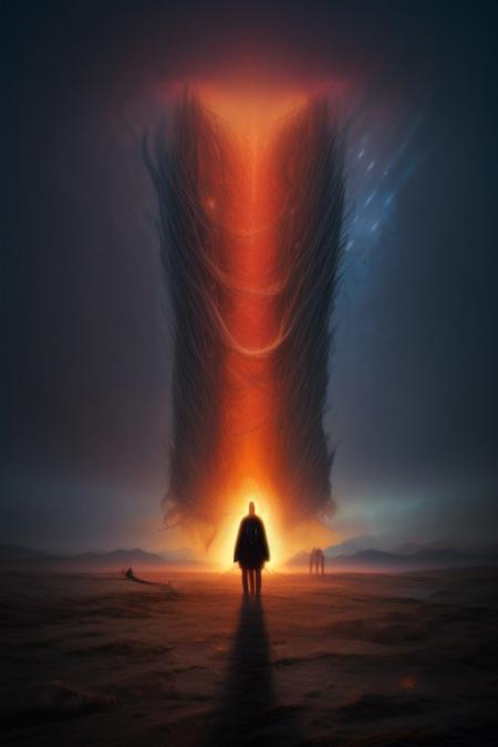 Key Elements of Cosmic Horror:
Focus on the Unknown:
Cosmic horror explores the vastness and incomprehensibility of the universe, highlighting humanity's limited understanding. 
Powerlessness:
Protagonists in these stories often confront entities or situations far beyond their ability to control or understand, emphasizing their insignificance. 
Unsettling Discoveries:
Characters often uncover profound truths about the universe, leading to existential dread and a sense of humanity's fragility. 
Visual and Conceptual Challenges:
Cosmic horror can be visually striking, often featuring surreal or psychedelic imagery, and conceptually challenging, requiring viewers to grapple with abstract ideas. no humans,
 FastNegativeV2, horror scene,gore, glowing eyes, evil, undead, evil demon, movie still from a 1970s horror movie, orange environment,