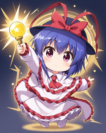 nagae iku,1girl, solo, hat, chibi, arm_up, pointing_up, shawl, outstretched_arm, ribbon, frills, electricity, index_finger_raised, blush_stickers
<lora:nagae_iku_image6214_2023-12-20-000005:1>,star-shaped_pupils,symbol-shaped_pupils,. gorgeous,key visual, vibrant, studio anime,award-winning, professional, highly detailed,high budget, cinemascope