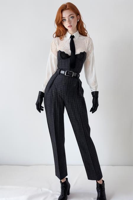 su1tju, white shirt, black gloves, belt, bodysuit, black necktie,