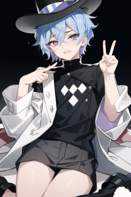 masterpiece, best quality, (1boy:1.3),(solo:1.3),standing
Ryan,1boy,multicolored hair,short hair,light blue hair,pink hair,purple eyes,magic hat,