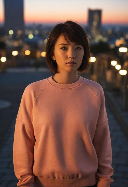 , cinematic, realistic, photorealistic, score_8_up, score_9, score_8_up score_7_ up, sharp, hyperdetailed, hyperrealistic, textured skin BREAK, Kholek: in tokyo, plain crew neck sweatshirt, japanese, city background , wide angle, dutch angle, golden hour, vivid colors, realistic lights, perfect body proportions <lora:43stl1ght1ngXLP2:1> 43stl1ght1ng, low light, dramatic lighting, darkness, eye lighting, short hair