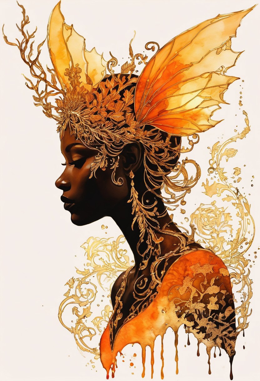 Silhouette Art, breathtaking ( absurdres divine aesthetic  FaeTastic extravaganza alcohol ink sketch). amazing, fine, detailed, masterpiece, lovely, charming, awe-inspiring, radiant, magnificent. (all golden hues and fine vibrant orange glowing smoldering accent and shiny gold color scheme:1.02). glossy.
<lora:InkArtXL_1.2:0.4> <lora:FaeTastic:0.35> . award-winning, professional, highly detailed . extremely high-resolution details, photographic, realism pushed to extreme, fine texture, incredibly lifelike, high contrast, well defined .