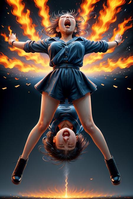 insane asian ladys spitting faize screaming her head off, falling on her feet, explosive faize background, in the style of faize rafal olbinski <lora:ral-faize:1> faize