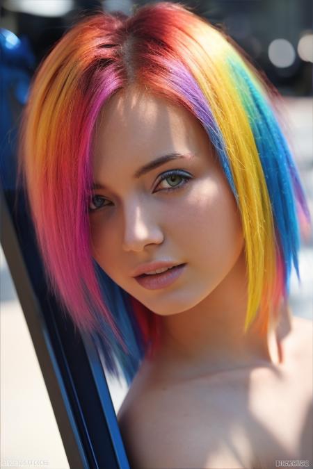 colorful rainbow hair due, lesbian top model. full body, shorthair swiss teen,UHD, RAW Photo, 8k, detailed shadows, detailed quality lighting, (hyperrealistic:1.2), absurdres, realistic, hyperdetailed skin,  intrinsically detailed face, perfect hair, (hyper detailed), love of details, ((erotic)), Fujifilm XT5, Bokeh, anime ink, DanicaFace  <lora:DanicaFace:1>