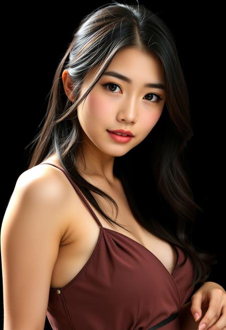 (((Japanese))). Incredibly Beautiful Japanese Woman with Huge Breasts and Big Blue Eyes. Detailed Face. Skin Pores. Perfect Body. Slim Waist and Perfect Curvy Hips. Sexy Sundress. On Black Background