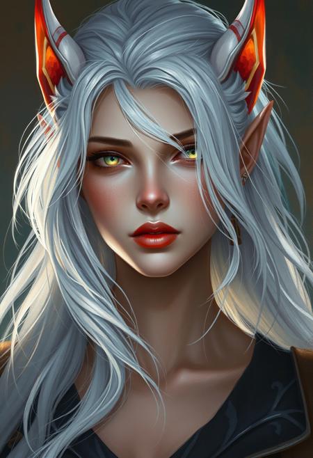 An elven woman with white hair and Luminous eyes looks at the camera, Beautiful picture of the character, Charlie Bowater, high quality portrait, fantasy concept art portrait, detailed matte fantasy portrait, charlie bowater art style, Detailed beautiful portrait, fantasy art portrait, dark, chiaroscuro, low-key, oil and watercolor painting