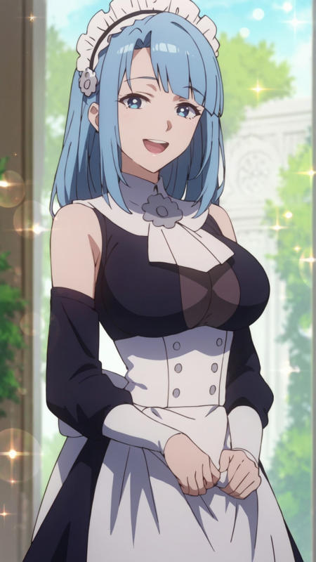 medhi_airi medhi_airi, an anime girl,  1girl, solo, long hair, breasts, looking at viewer, smile, open mouth, blue eyes, large breasts, blue hair, detached sleeves, maid, maid headdress medhi_airi, an anime girl,  1girl, solo, long hair, breasts, smile, large breasts, blue hair, swimsuit, closed eyes, one-piece swimsuit, school swimsuit, competition school swimsuit medhi_airi, an anime girl,  1girl, solo, long hair, breasts, looking at viewer, smile, bangs, blue eyes, long sleeves, dress, closed mouth, blue hair, hairband, detached sleeves, white dress