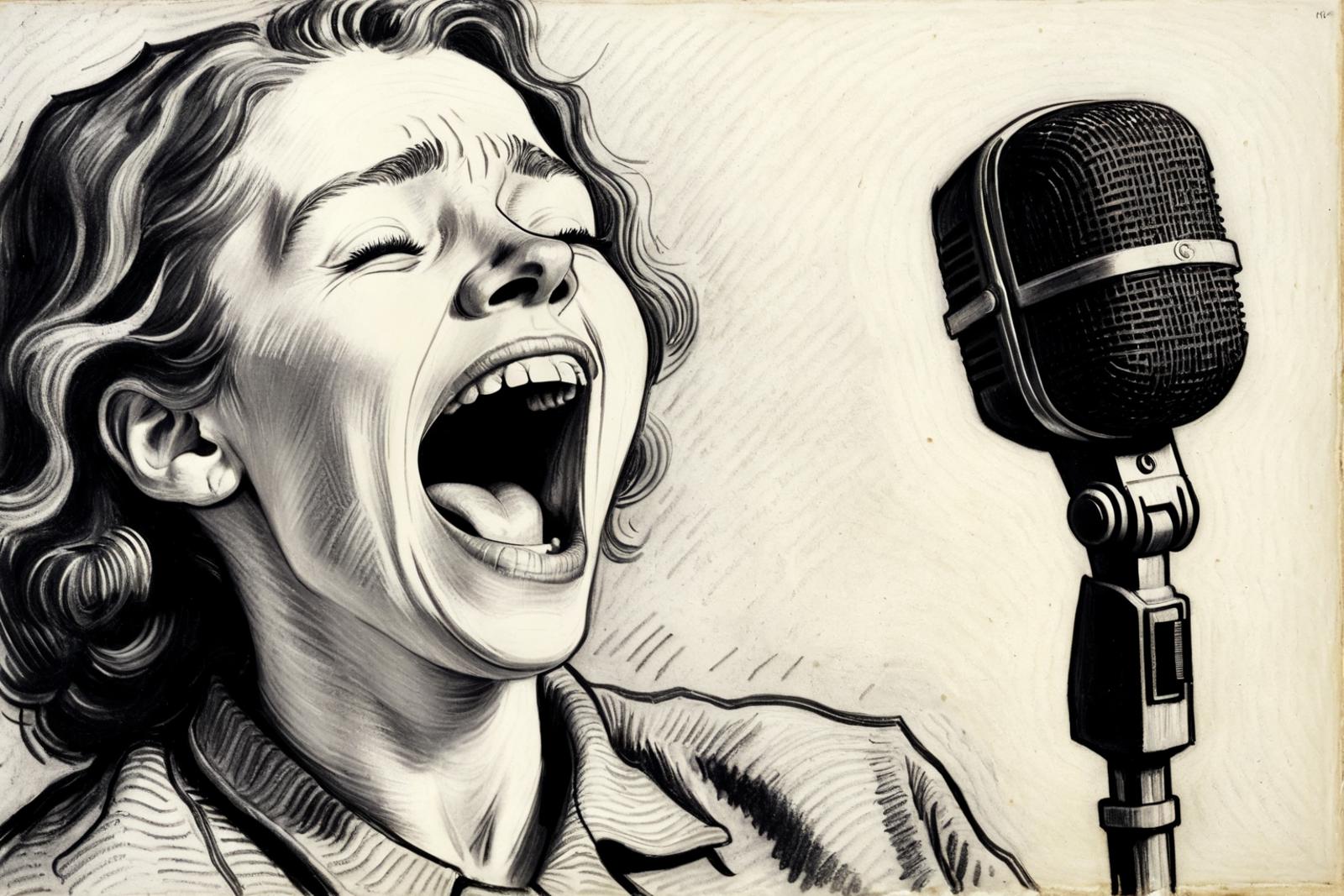 Woman's Open Mouth in Front of Microphone