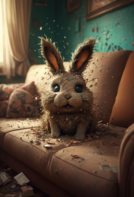 stunning image of a cute adorable dust bunny, made from dust and debris under the sofa, moody, grainy, noisy, concept art, by Alberto Seveso, Cyril Rolando, Dan Mumford, Meaningful Visual Art, Detailed Painting, Digital Illustration, Unreal Engine 5, 32k maximalist, hyperdetailed fantasy art, 3d digital art, sharp focus, masterpiece, fine art, OverallDetail