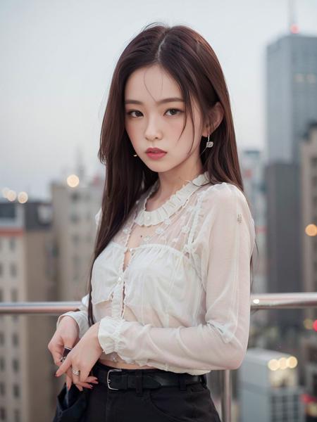 photorealistic, long_hair, realistic, solo, photorealistic, best quality, ultra high res, teeth, 1girl,

diamond stud earrings, long straight black hair, slender figure, wearing a black blazer and white blouse, standing against a city skyline at night


1girl,
beautiful, masterpiece, best quality, extremely detailed face, perfect lighting, 1girl, solo,

best quality, ultra high res, photorealistic,
ultra detailed,
masterpiece, best quality,   <lora:ireneV2:0.9>