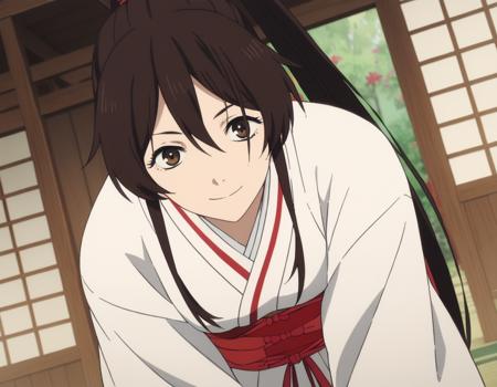 sagiri yamada asaemon, long hair, black hair, ponytail, high ponytail, brown eyes, japanese clothes, kimono, hakama,