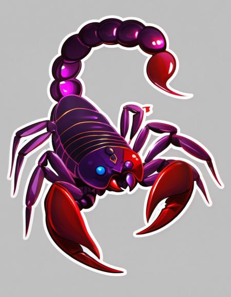 (Realistic:1.5) EdobScorpion, gem uniform (houseki no kuni), monster, pokedex number, purple eyes, close-up, circle, tongue, red eyes, oversized animal, red background, grey background,  <lora:EdobScorpionArtistic_XL_v1.0:0.8>