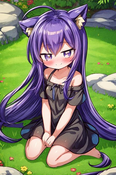 (masterpiece), (best quality), (detailed background, best lighting), ultra-detailed, highly detailed, (((blush))), shy, solo, (happy), (smile), barefoot, <lora:add_detail:0.8>,
<BRAKE>
on stone, on grass, (colorful flowers), shadow, sunlight, warm, side lighting,
<BRAKE>
black dress, short sleeve, (off shoulder dress),
(tsumikiminiwa01), <lora:0_TsumMina_00_02:1>