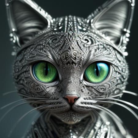 1 only use metal to make cute cats,cyborg,(intricate details),hdr,(intricate details, hyperdetailed:1.2),cinematic shot,((Masterpiece, high quality, best quality, official art, beauty and aesthetics,detailed face,detailed eyes))
