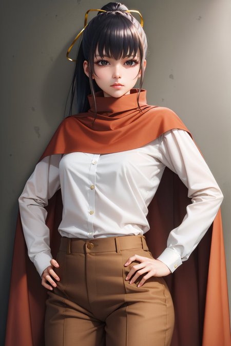olnarberal ponytail maid headdress, maid, dress maid headdress, maid, armored dress, gauntlets hair ribbon, shirt, cape, brown pants, boots