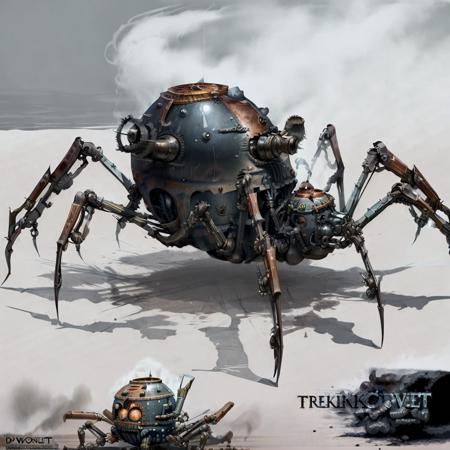 <lora:Clockworkspider:1> concept art, Clockworkspider ww1 tank  spider