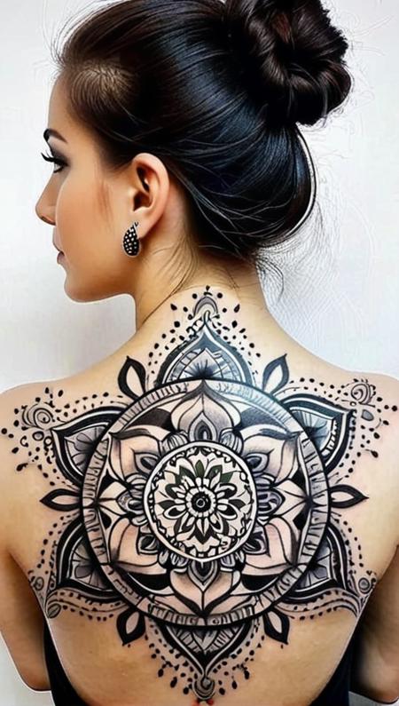 Ornemental  black grey abstract arabesques mandala tattoo back