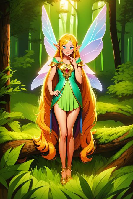 1girl, solo,  best quality, high quality, highres, high detail, magical forest,  <lora:Char_FaeConcept:0.8> Faerie Concept, fairy, fairy wings, pointy ears, very long hair, wings