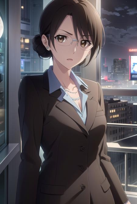 akikikuchihara, <lora:aki kikuchihara s1-lora-nochekaiser:1>,
aki kikuchihara, brown hair, (brown eyes:1.5), glasses, mature female,
BREAK jewelry, earrings, necklace, formal, suit, lipstick, office lady,
BREAK outdoor, city, night, sky, buildings, moon, clouds,
BREAK looking at viewer, (cowboy shot:1.5),
BREAK <lyco:GoodHands-beta2:1>, (masterpiece:1.2), best quality, high resolution, unity 8k wallpaper, (illustration:0.8), (beautiful detailed eyes:1.6), extremely detailed face, perfect lighting, extremely detailed CG, (perfect hands, perfect anatomy),