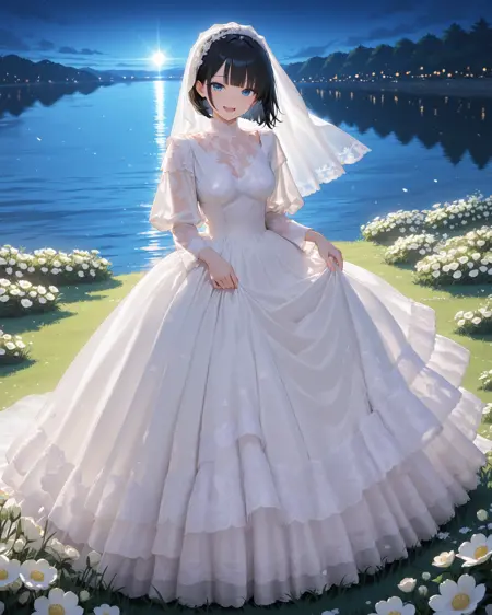 White sheer layered wedding dress