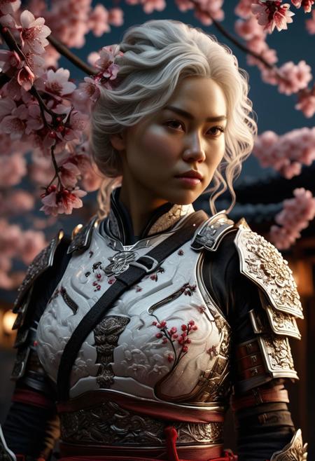 Full body image of A white latina ninja young woman hiding in a sakura tree, sub zero like armor,
white Caucasian complexion,  white race, latina,
Perfect face skin texture,
Sharp focus on face,
white hair, perfect detailed face, beautiful face, beautiful perfect mouth, beautiful perfect eyes,
Ice superpower,
Japanese town in the night tine background,
(best quality, 4k, 8k, highres, masterpiece:1.2), ultra-detailed ,
 masterpiece, epic visuals, detailed, ultra detailed,
Rembrandt Lighting Style,