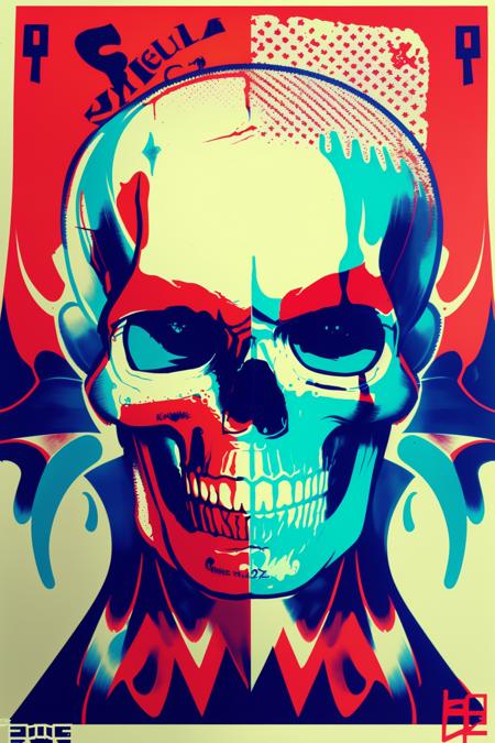 overprint_effect , (a red skull) overprinted , (blue man)