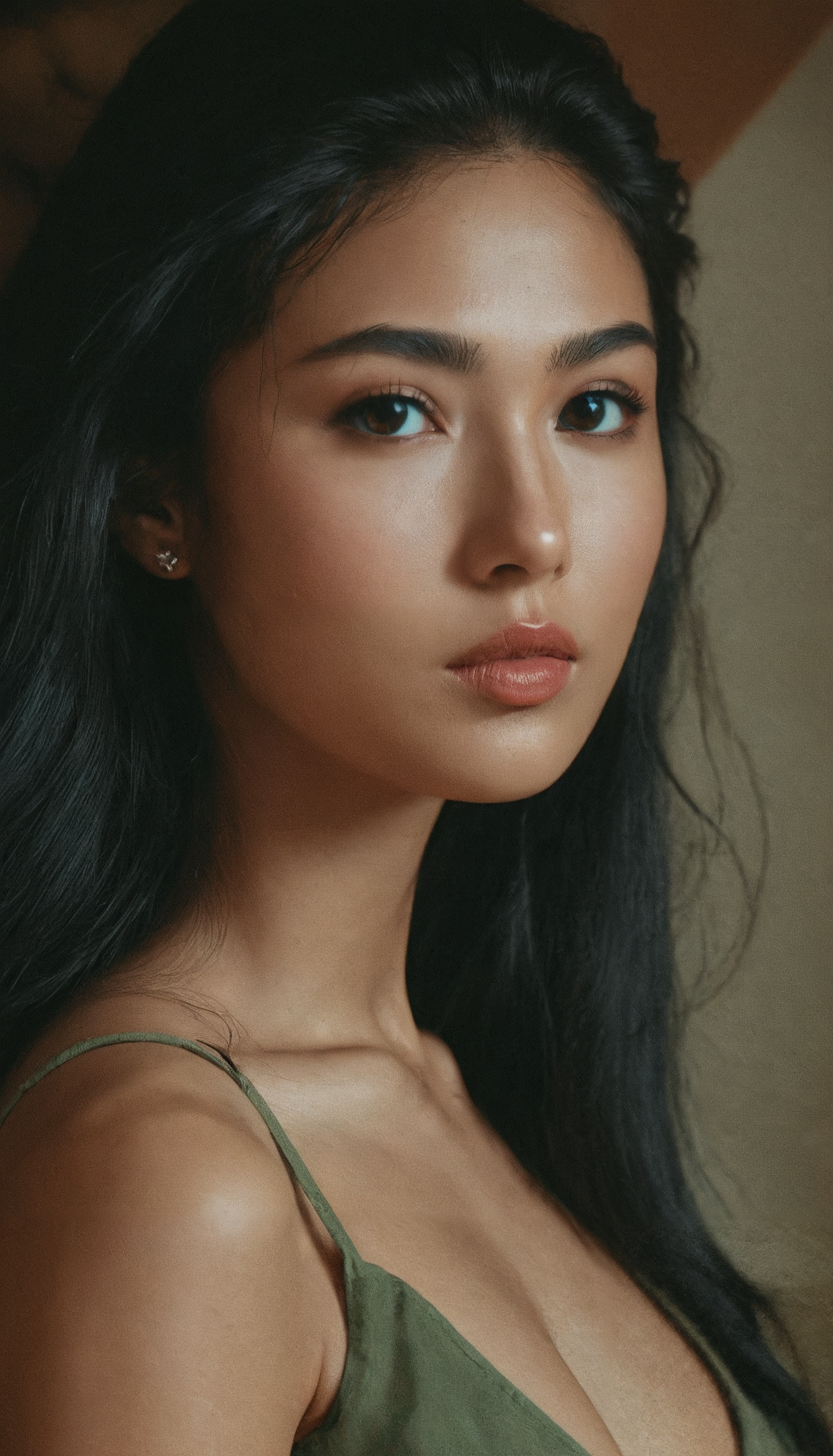 RAW analogue photo of a beautiful 20 years old (khakas woman:1.5) woman, perfect face, sexy pose, Skull Tattoo, natural hair, perfect eyes, detailed eyes, detailed iris, realistic skin, absolute perfect tits, big tits, soft tits, natural tits, low light, hard natural light, Rembrandt style light, Hasselblad DLSR camera, 200mm Zeiss lens, f/2.8   