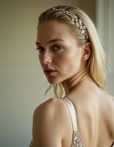 close up analogue photo of a beautiful 25 years old woman, clear focus, high resolution image, ,wearing a luxurious leotard with a low back and intricate beadwork, made from soft, stretchy material, paired with elegant satin pointe shoes,,low light, soft natural light, Rembrandt style light, Hasselblad DLSR camera, 200mm Zeiss lens, f/2.8 ,Sexy pose, erotic pose, exhibitionism, ,observatory deck