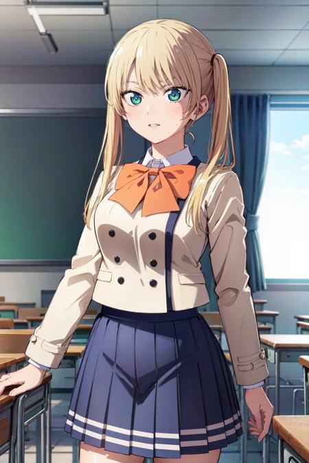 ((best quality, high quality, highres)), rika hoshizaki, school uniform, classroom, solo, 1girl, cowboy shot, <lora:rika_hoshizaki:0.8>