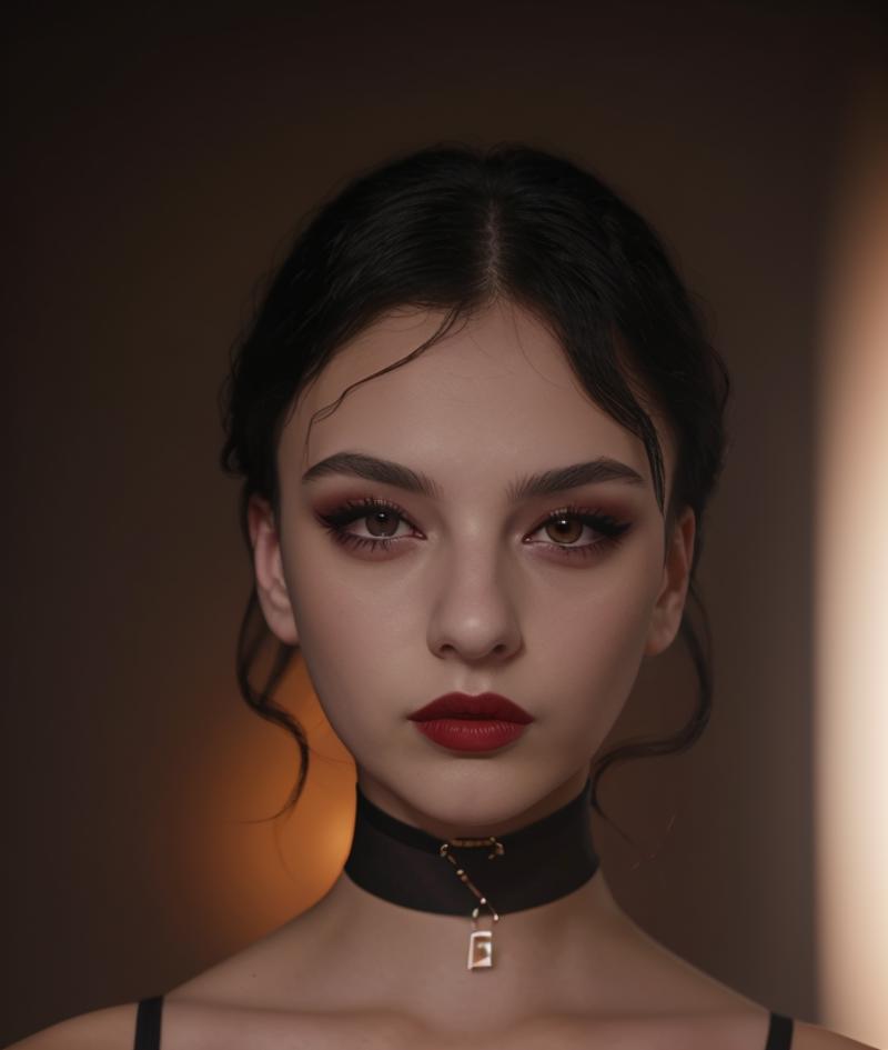 d3vcas_looking_at_viewer__simple_background__black_hair__closed_mouth__red_choker__black_eyes__lips__makeup__red_choker__portrait__ultra_hd_details_-_nipples__asiatic__asia__monochrome__2249924058.png