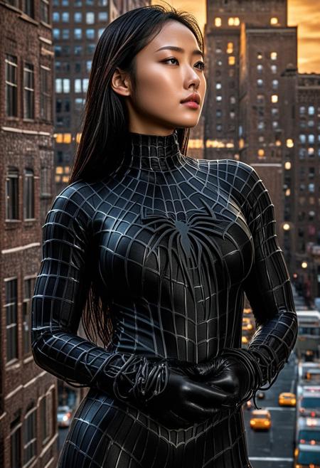 score_9, score_8_up, score_7_up, best quality, realistic, masterpiece, beautiful detail, hyperrealistic, afternoon sky, ((1girl, woman body, big breasts)), amazing detailed full body portrait of a beautiful korean girl, wearing a realistic and highly detailed black raimi spider-man suit, ((huge muscular girl)), professional model wears ultra - detailed black raimi spider - man suit, ultra - detailed and grained black raimi spiderman suit, suit covered entire body and hand, black spiderman gloves, wet, (spread leg), (full body), (dirty skin), close up, octane render, highly detailed, volumetric, dramatic lighting, (highest quality:1.1), (HDR:1.3), (top quality, best quality), realistic, high definition, Expressionism - sharp focus, professional photography, masterpiece, ultra detailed photograph, high quality, 8k,