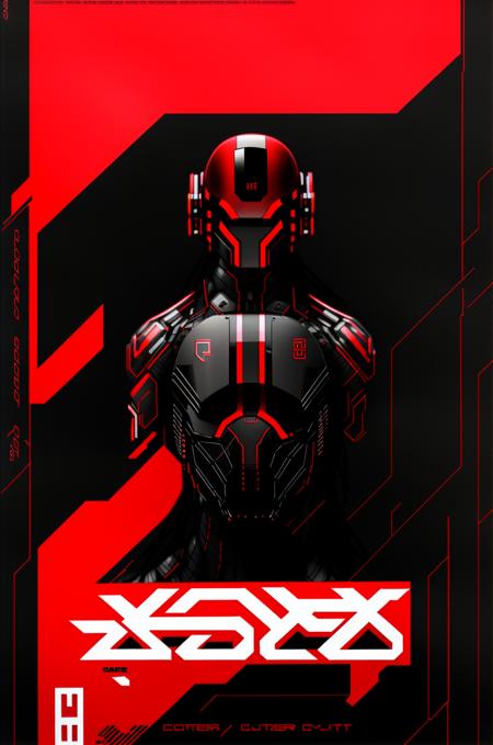 a poster with a man in a helmet and a red helmet,   poster art, computer art, cyberpunk