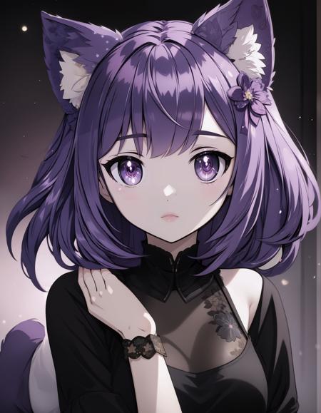 Masyunya, catwoman, purple hair, purple eyes, purple cat ears