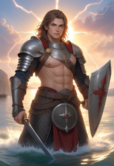 (photorealism:1.5)
score_9, score_8_up, score_7_up, score_6_up, <lora:anime enhancer V3 xl:1.2> <lora:Perfect Hands:1.5> (best quality, masterpiece:1.2), best quality, Young Russian hero. A shield, a sword on his belt, chain mail, behind a lot of girls in chain mail, standing in the water. pointed helmet on the head, The sun is shining, lightning is striking from the clear sky. lighting effects, the highest detail, floating particles, ancient runes, white energy, mana, epic atmosphere, <VoidEnergy-000001:0.5> Energy V0id3