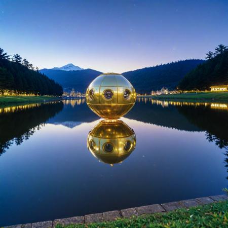 (designed by Hayao Miyazaki:0.7) and (Akira Toriyama:1.1) , anime key visual, Golden ratio, eye-level shot of a Robotic Welcoming ("We are all fools in love.":1.3) , from inside of a Aesthetic Quito, crowded lake and Perseid meteor in background, at Blue hour, FOV 90 degrees, Ultra Real, Flustered, Tonalism, Lens Flare, 80mm, Calotype, League of Legends Splash Art, gilded technique, Unsplash, most beautiful artwork in the world