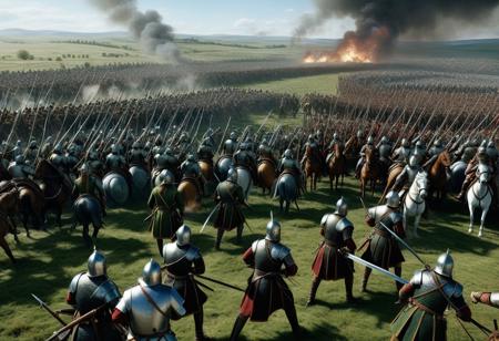 Centered, Incredibly Detailed Accurate Picture Of The Battle of Rohan, Epic War Portrait, highly detailed, sheen of flux