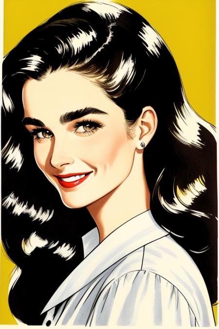 drawing of a brooke shields, beautiful smiling by  youwillgotothemoon3
trending on artstation,award winning,highly detailed,intricate,masterpiece,best quality,