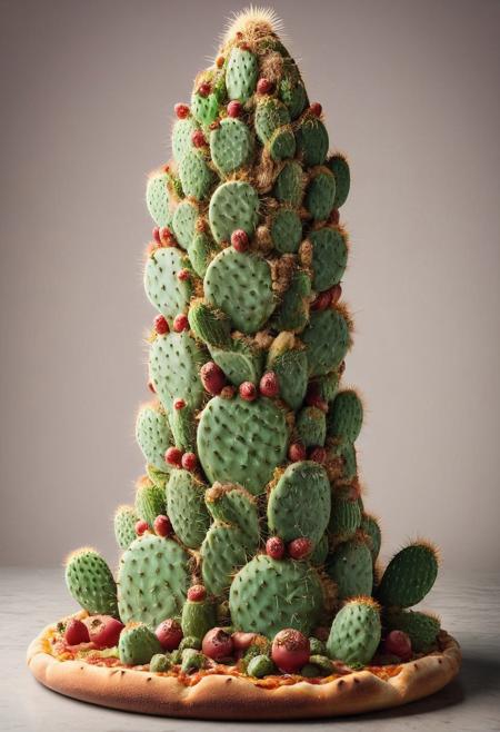Product photo, A pizza made out cactus, in 
Italy,detailed,leaning tower of pisa