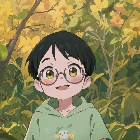 ((masterpiece)), best quality, 1boy, Uchida, green hoodie, glasses, portrait, smile, green background, closeup, <lora:Uchida#38-000014:1>