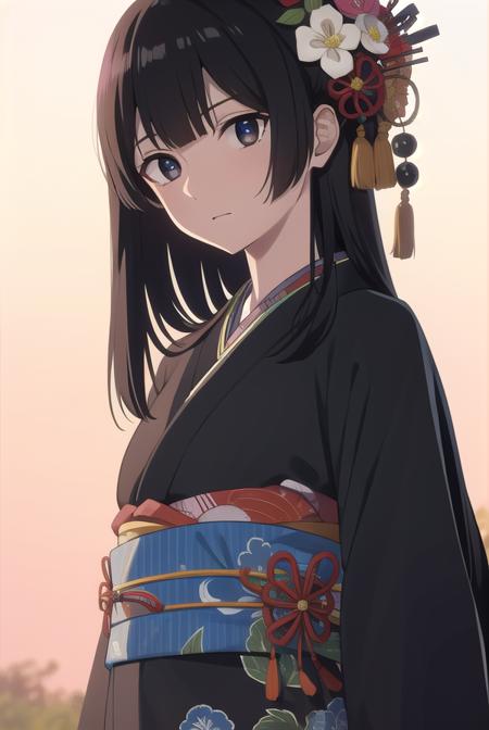 anzuhanashiro, <lora:anzuhanashiro-lora-nochekaiser:1>, 
anzu hanashiro, long hair, bangs, black hair, sidelocks, blunt bangs, (black eyes:1.5),
BREAK hair ornament, flower, japanese clothes, kimono, sash, obi, yukata,
BREAK looking at viewer,
BREAK outdoors,
BREAK <lora:GoodHands-vanilla:1>, (masterpiece:1.2), best quality, high resolution, unity 8k wallpaper, (illustration:0.8), (beautiful detailed eyes:1.6), extremely detailed face, perfect lighting, extremely detailed CG, (perfect hands, perfect anatomy),