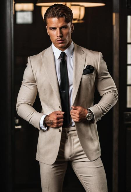 raw photo, full body, beautiful man, Mafia man, exudes confidence,  brown hair
