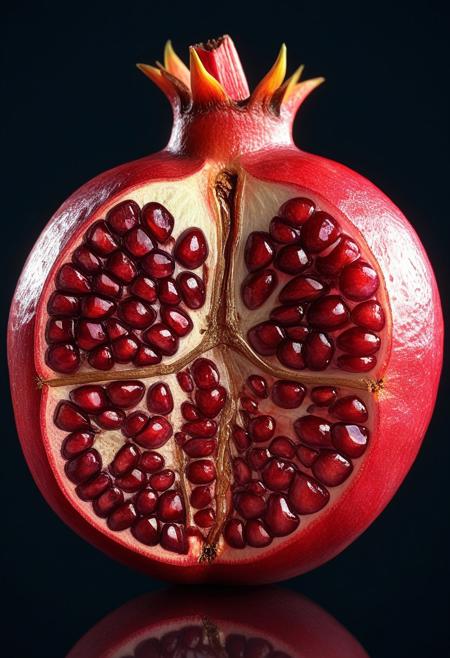 masterpiece, 4k, 8k, sharp, a Transparent skeletal specimen of a juicy Pomegranate. the light is cinematic. the style is contrasted, and cartoonish, 
detailmaximizer,