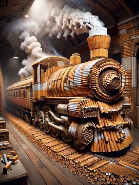 ral-cigarette, a train made of cigarettes <lora:ral-cigarette-sdxl:1>